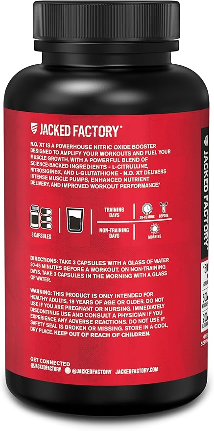 Jacked Factory N.O. XT Nitric Oxide Supplements for Men w/Nitrosigine L Arginine L Citrulline Supplement for Muscle Pumps & Vascularity - Pre Workout Nitric Oxide Booster & Muscle Builder - 180 Caps