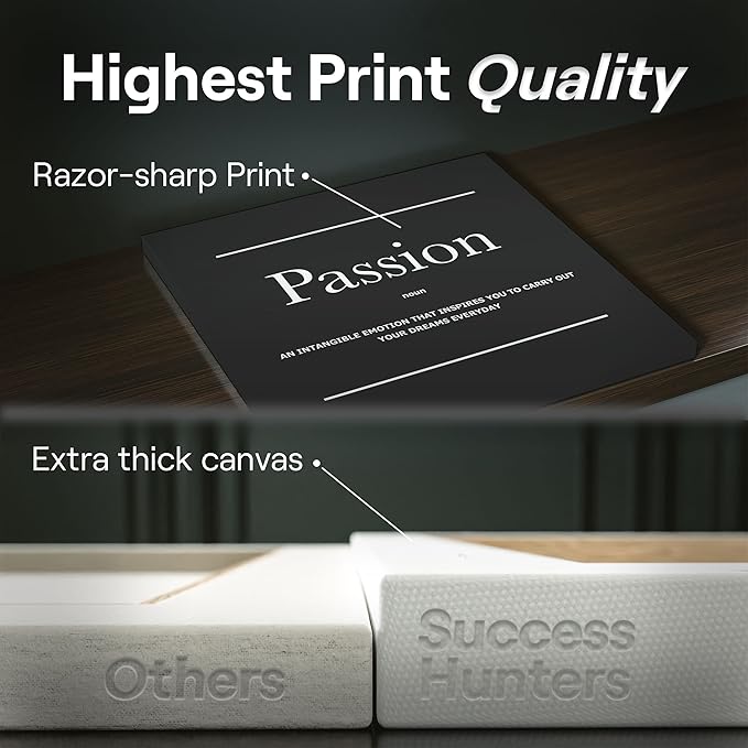 6X Motivational canvas, wall art for bedroom and office, inspirational black and white canvas poster, motivational poster set, decor bundle for home, wall pictures for living room (6x - 16 X 16 in)