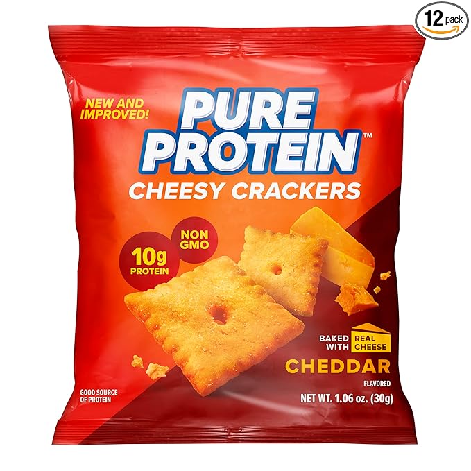 Pure Protein Cheesy Crackers, Cheddar, High Protein Snack, 10G Protein, 1.06 Oz (Pack of 12)