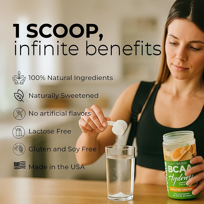 About Time BCAA Hydration Powder Orange Cream, with L-Glutamine & Electrolytes, Non-GMO, Gluten Free, Monk Fruit, Coconut Water, 20 Servings