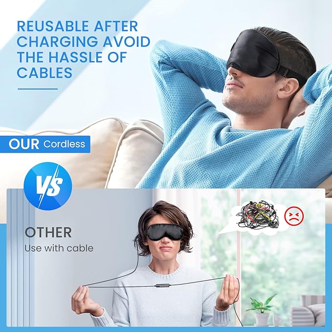 Heated Eye Mask Cordless, USB Eyes Heating Pad, Eye Massager Mask for Sleeping, Electric Warm Eye Compress for Dry Eyes, Relief Stye, Blepharitis, Chalazion, Sleep Mask Gift for Men Women