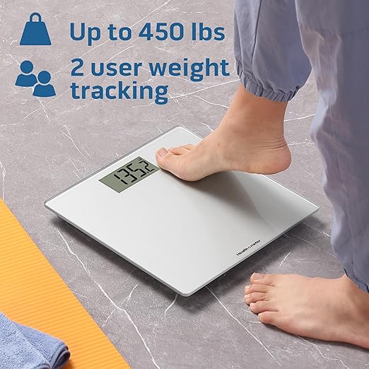 Health o meter Compact Digital Glass Bathroom Scale – 500 lb Capacity, 4 Load Cells, 3.2" LCD Display, Tempered Glass Platform, Auto Shut-Off, Low Battery Indicator, Non-Skid Feet, 5-Year Warranty