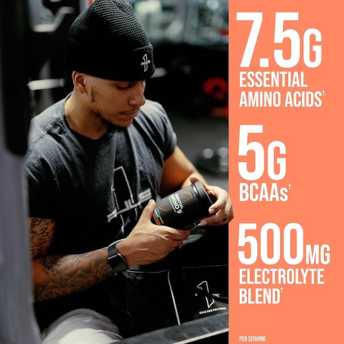 Rule 1 Essential Amino 9 – Recovery & Hydration Support with 7.5g of Essential Amino Acids + Electrolytes (30 Servings, Fruit Punch)