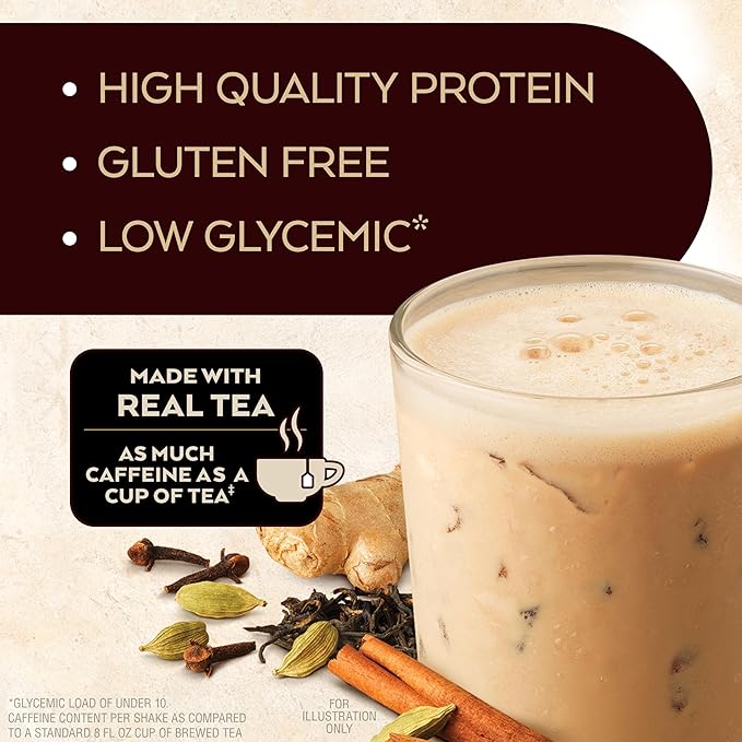 Atkins Chai Tea Latte Protein Shake Bundle with 15g Protein, 3g Net Carb, 1g Sugar (4 Pack) Iced Chai Tea Latte Protein Shake