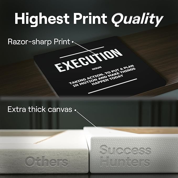 6X Motivational canvas, wall art for bedroom and office, inspirational black and white canvas poster, motivational poster set, decor bundle for home, wall pictures for living room (6x - 12 X 12 in)