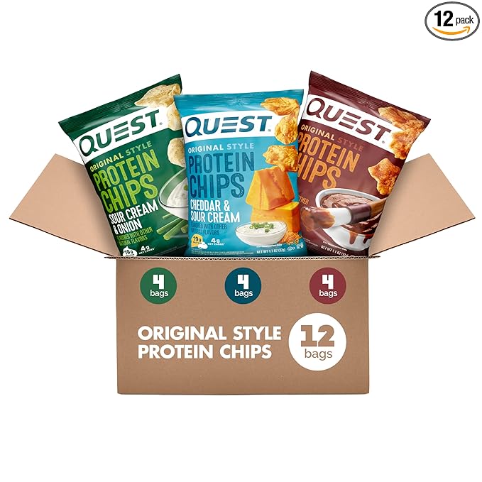 Quest Nutrition Protein Chips Variety Pack, BBQ, Cheddar & Sour Cream, Sour Cream & Onion, High Protein, Low Carb, 1.1 oz (Pack of 12)