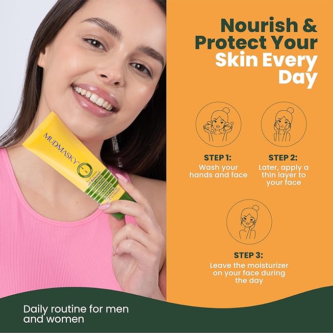 MUDMASKY Face Moisturizer Cream - Serum-Infused Moisturizer for Deep Hydration - Lightweight Skin Care with Mango, Almond & Sunflower Oils - All-Natural Beauty Product Imported from France