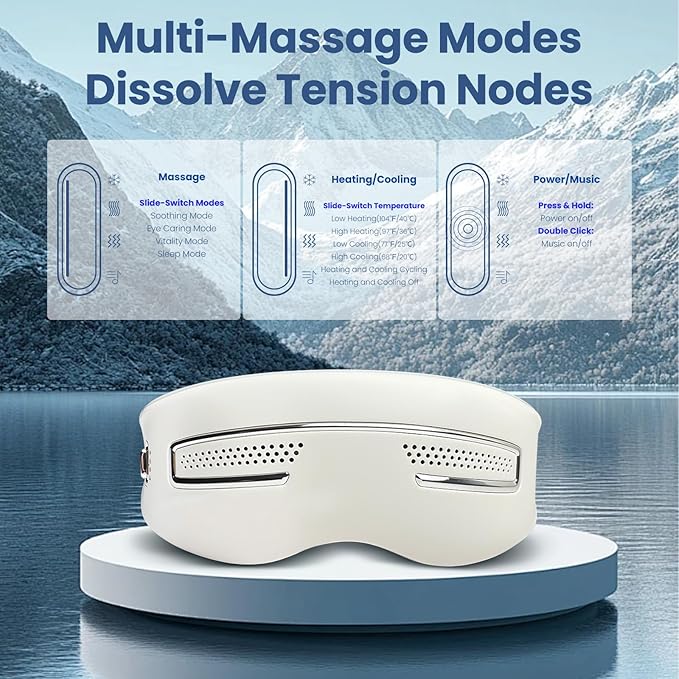 Eye Massager with Heat and Cooling, Rapid Cooling Eye Massager for Puffy Eyes, Heated Eye Masks for Dry Eyes, Bluetooth Eye Mask for Sleeping, Birthday Gifts for Women/Men