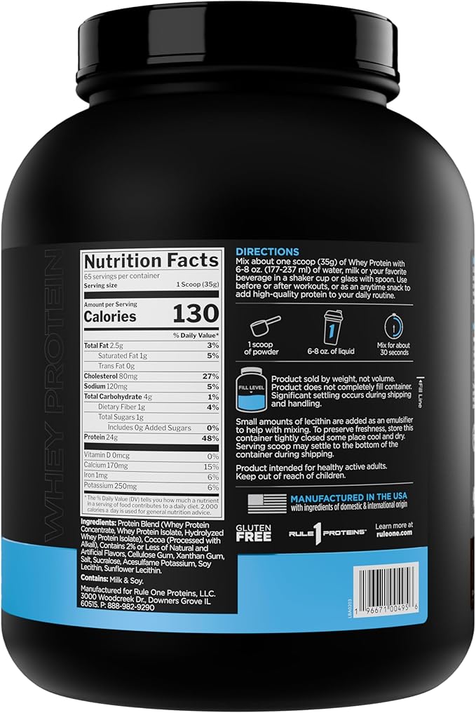 Rule 1 Whey Protein – 24g Fast-Acting Protein from All-Whey Sources with Naturally Occurring EAAs & BCAAs for Workout Recovery or Anytime Use (5 Pounds*, Chocolate Fudge)