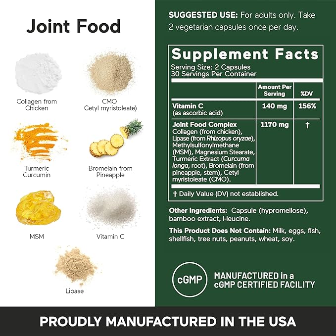 Smarter Nutrition Joint Food - Nourishing Support for Joint Comfort, Lubrication, Mobility with Collagen Type II, Lipase, MSM, Vitamin C, Turmeric, Bromelain - 180 Count(Pack of 3) - 90-Day Supply