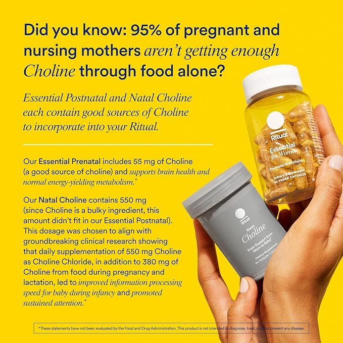 Ritual Postnatal Mom-to-Baby Set, Postpartum Multivitamin and Natal Choline Supplements, Supports Lactation, Immune Function, and Baby's Cognitive Function