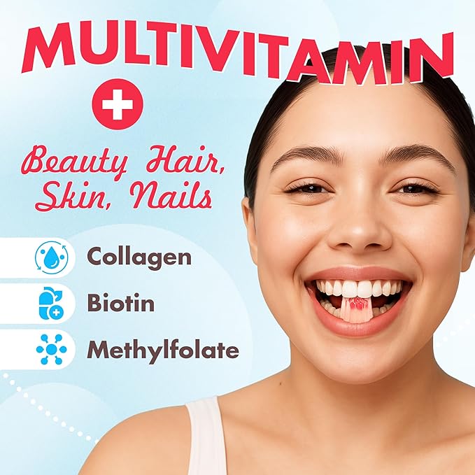 Muun Women's 14+ Multivitamin Gummy 60 Ct, Methylated B-Complex, Beauty & Energy - Sugar Free, Low Iron, Folate, Biotin, Vitamin A, C, D3, E, K, B6, B12