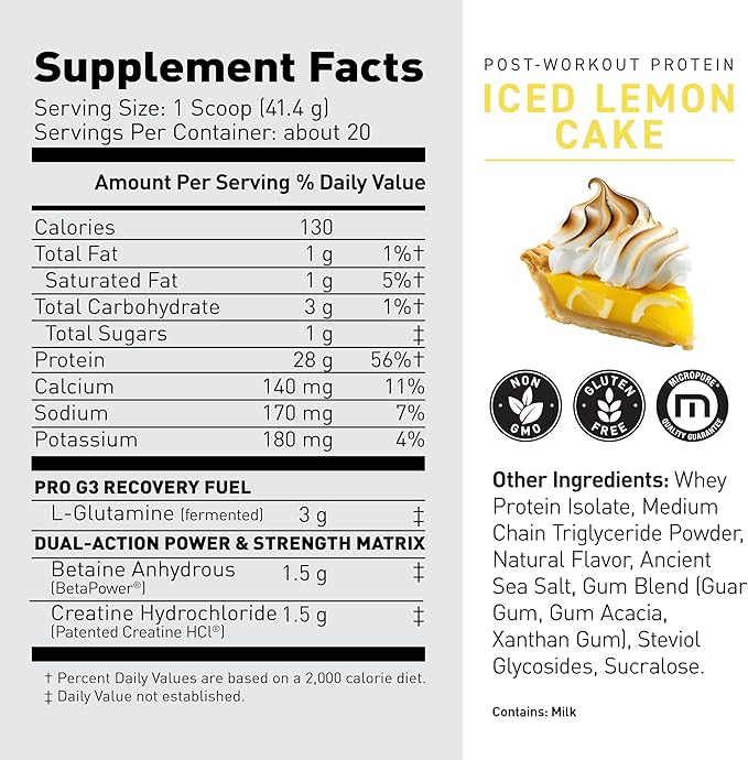 Kaged Post Workout Protein Powder | Iced Lemon Cake | Whey Protein, Creatine, Glutamine & Betaine | Re Recovery Drink | Supports Muscle Building | Supplements for Men & Women | 20 Servings