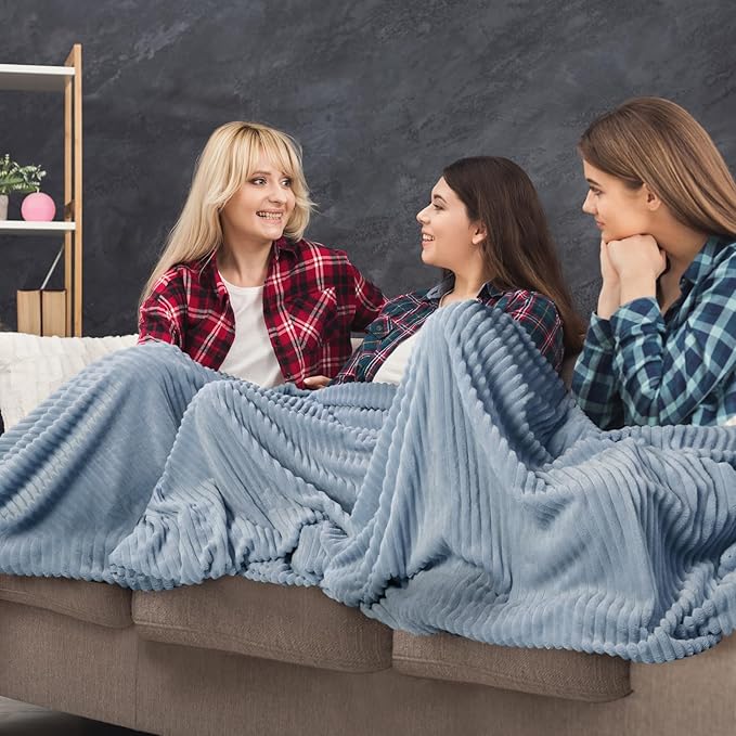 Buryeah 12 Pcs Flannel Throw Blanket Bulk 50 x 60 in Sleepover Blankets Outdoor Wedding Throw Lightweight, Oeko-TEX Standard 100 Certified for Sofa Donation Homeless Gifts (Dusty Blue)