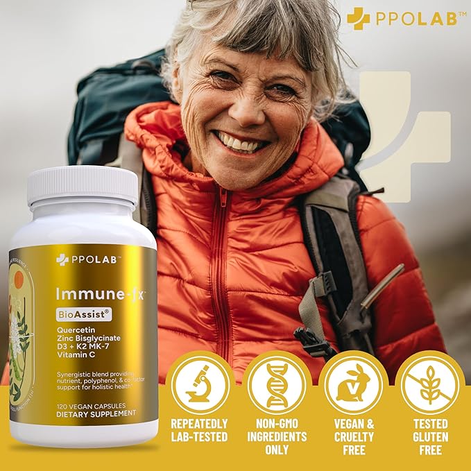 Immune-fx™ Advanced Daily Chelated Zinc Ionophore Immune Support Supplement with Quercetin 500mg Bioflavonoid, Antioxidant Vitamin C, D3, K2, DNA Heart Lung Aid, Clean Certified® 120 Vegan Capsules