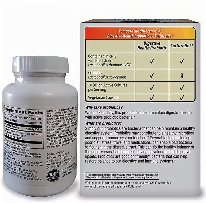 berkley jensen Daily Care Digestive Health Probiotics for Women & Men - Advanced Formula with Lactobacillus Rhamnosus GG & Lactobacillus Acidophilus - for Immune Support & Gut Health - 80 Capsules