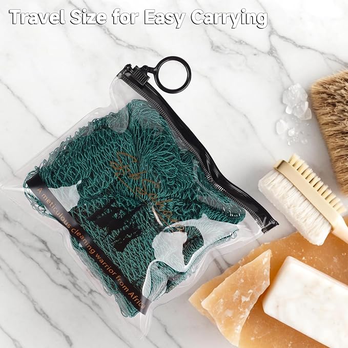 SubSahara African Net Sponge Authentic - 5 Pieces Gentle Exfoliating Scrubber for All Skin Types, Bath Sponge for Face & Body, Travel Portable
