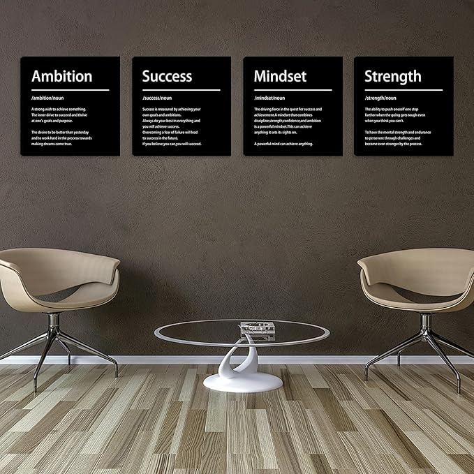 Azrosap Inspirational Canvas Wall Art for Bedroom Motivational Wall Decor for Office Living Room Wall Painting Picture Framed Poster Artwork Wall Decorations Art Prints Office Decor 12"x12"x4pcs