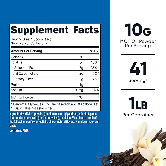 Nutricost Premium MCT Oil Powder (1 LB, Vanilla) - Best for Keto, Ketosis, and Ketogenic Diets - Zero Net Carbs, Non-GMO and Gluten Free, Medium Chain Triglyceride