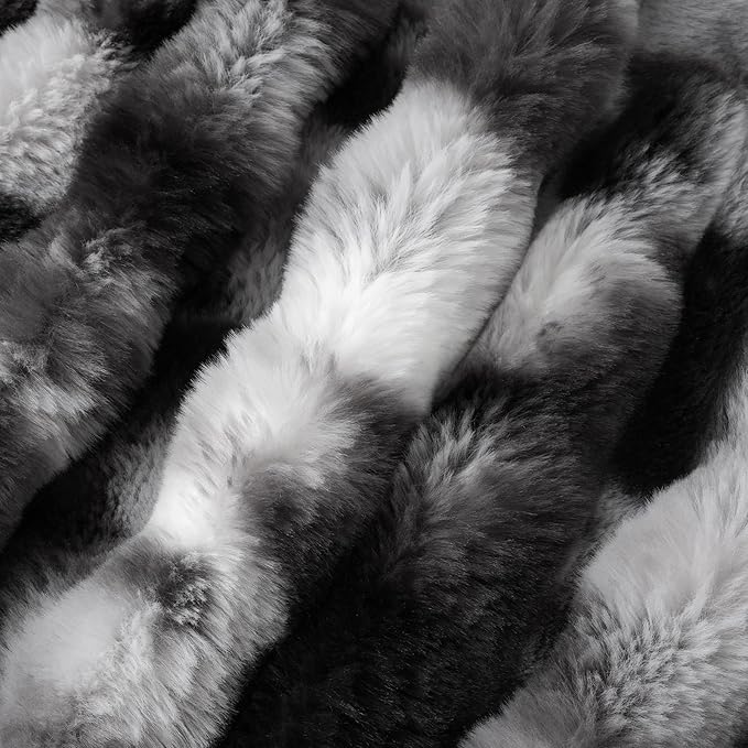 Amélie Home Faux Fur Throw Blanket for Couch, Fuzzy Soft Plush Thick Bubble Blanket for Sofa Bedroom Living Room, 60"x80" Inches, Tie-dye Black