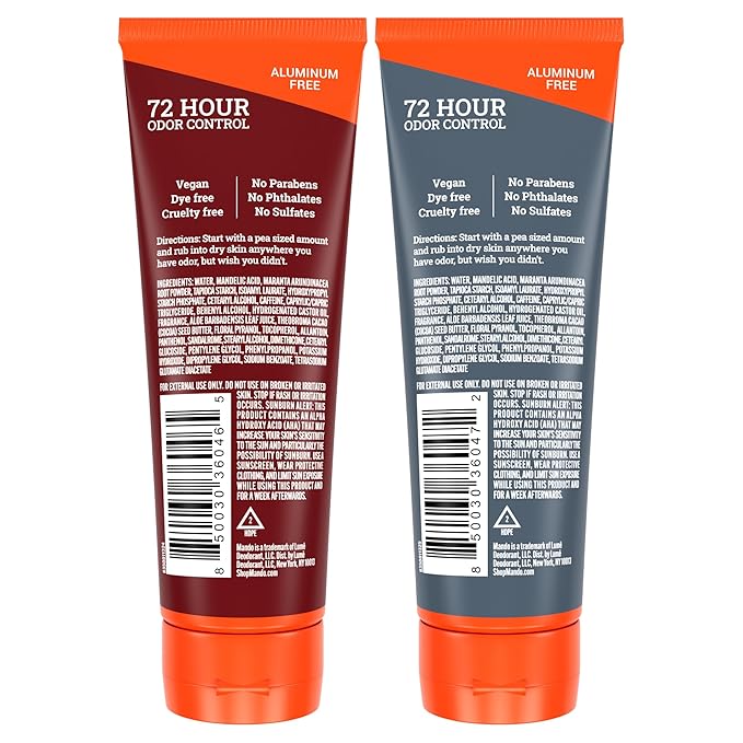 Mando Whole Body Deodorant For Men - Invisible Cream - 72 Hour Odor Control - Aluminum Free, Baking Soda Free, Skin Safe - 3 Ounce Tube (Pack of 2) - Bourbon Leather and Mount Fuji