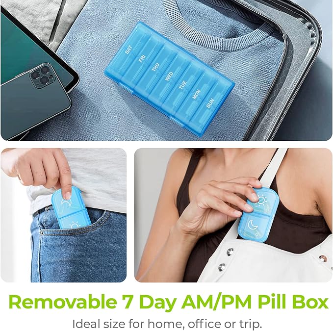 AUVON XL Weekly Pill Organizer 2 Times a Day, Pill Box 7 Day with One-Side Large Openings for Easy to Use, Blue AM PM Pill Case for Medication, Vitamins, Fish Oils, Supplements
