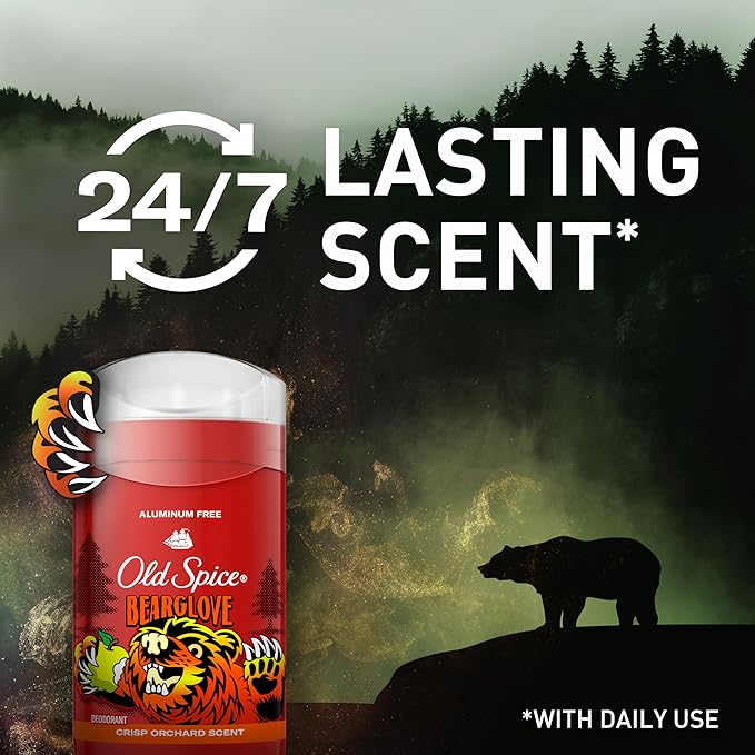 Old Spice Aluminum Free Deodorant for Men, 24/7 Odor Protection, 24/7 Freshness & Lasting Scent, Goes on Clear, Bearglove with Crisp Orchard Scent, 3.0 oz (Pack of 3)