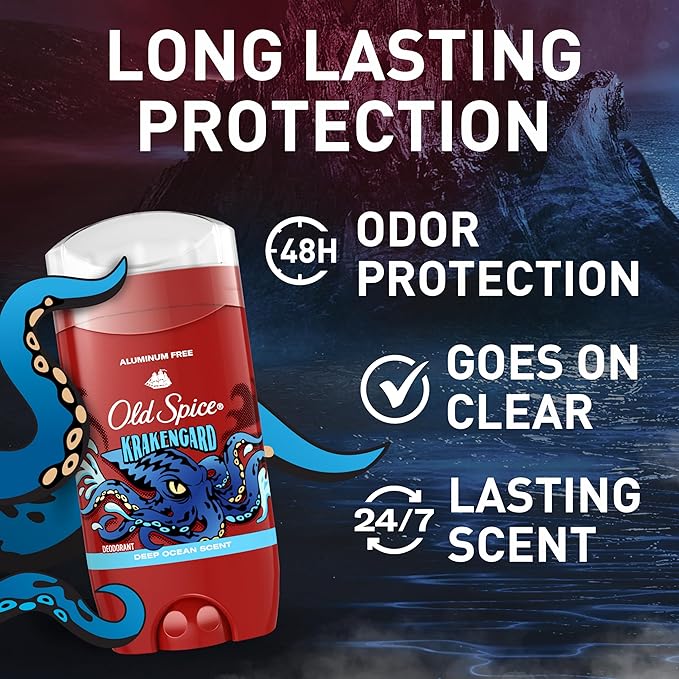 Old Spice Aluminum Free Deodorant for Men, 24/7 Odor Protection, 24/7 Freshness & Lasting Scent, Krakengard Scent, 3.0 oz (Pack of 3)