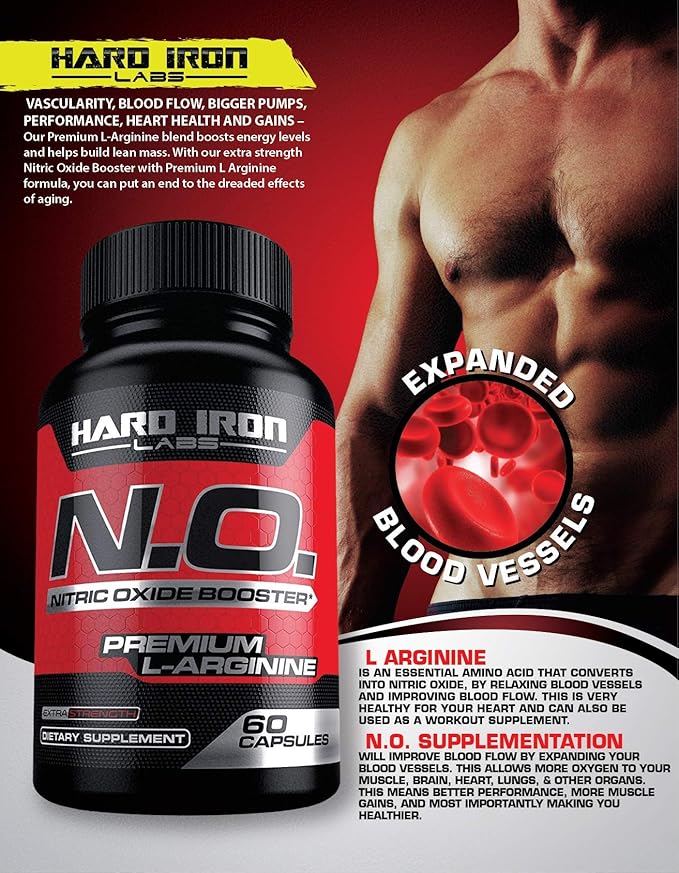 N.O. Nitric Oxide Booster 3000mg with L-Arginine, L-Citrulline - Non-GMO, Gluten-Free, Vegan - Pre-Workout Supplement for Muscle Growth, Stamina, Energy, Pumps, Vascularity - 60 Capsules