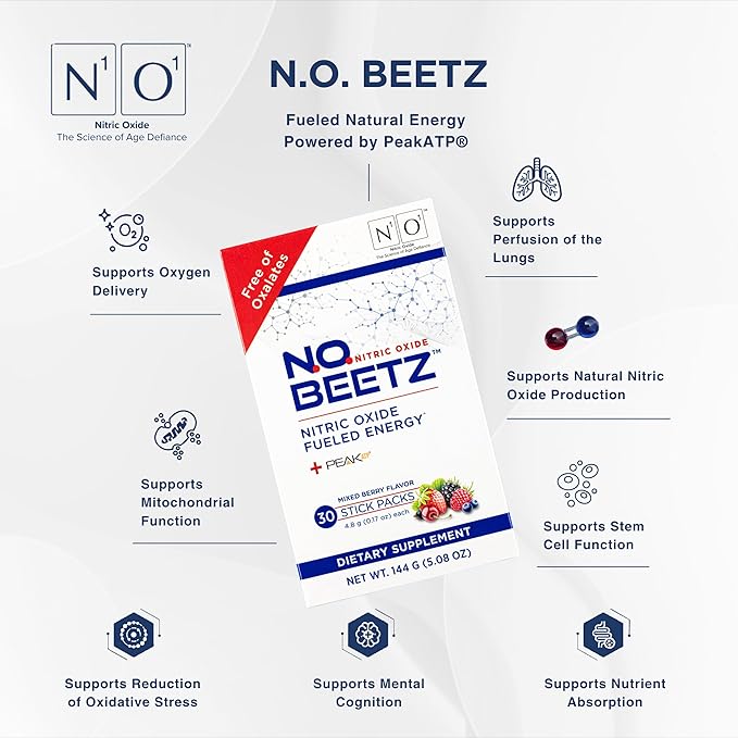 N.O. Beetz Nitric Oxide Supplement for Pre-Workout & Endurance | Beetroot, Peak ATP & Electrolytes for Energy & Hydration | Boosts Blood Flow & Muscle Recovery | No Mess, 30 Servings