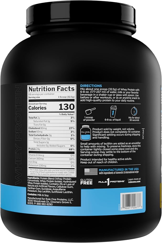 Rule 1 Whey Protein – 24g Fast-Acting Protein from All-Whey Sources with Naturally Occurring EAAs & BCAAs for Workout Recovery or Anytime Use (5 Pounds*, Banana Creme)