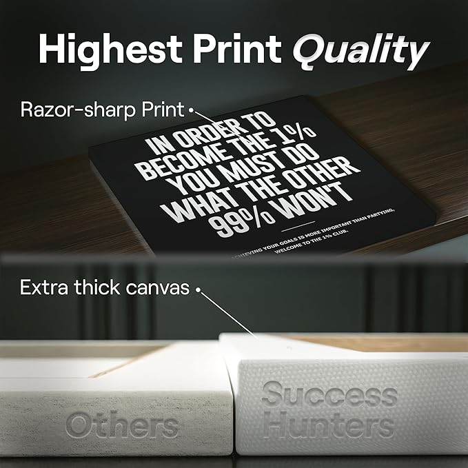 6X Motivational canvas, wall art for bedroom and office, inspirational black and white canvas poster, motivational poster set, decor bundle for home, wall pictures for living room (6x - 16 X 16 in)