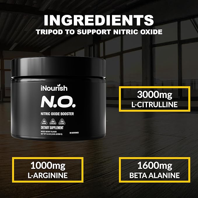 UpNourish Nitric Oxide Booster - L arginine L Citrulline Supplements for Men & Women with Beta Alanine - Support Energy, Circulation, Blood Pressure and Flow, Mixed Berry Flavor 30 Servings