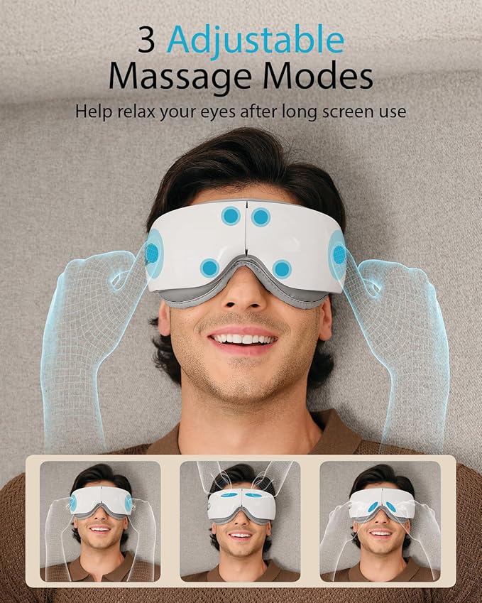 SKG Heated Eye Massager, Portable Eye Mask for Relax & Eye Strain Relief, Bluetooth Massaging Eye Massager Ideal for Mom, Dad, Women, Men