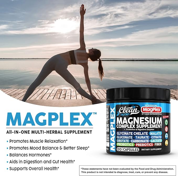 8in1 Magnesium Supplement Complex | Magnesium Glycinate Citrate Malate Gluconate Orotate Carbonate Lactate + Prebiotics Probiotics Digestive Enzymes Magnesio Capsules for Women Men by Clean Nutra