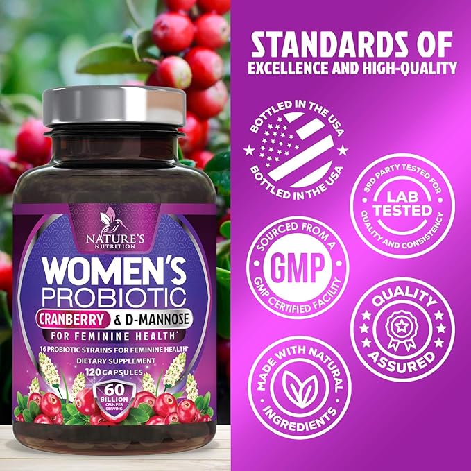 Probiotics for Women 60 Billion CFU - 16 Strains, Prebiotics & Cranberry, PH Balance, Digestive Health, Vaginal & Immune Support, Womens Probiotic for Gut Health, Shelf Stable - 120 Capsules