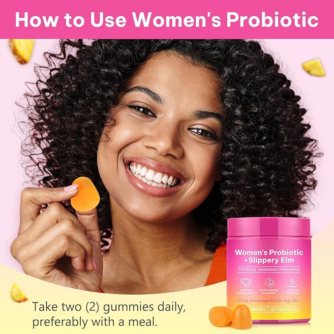 Vaginal Probiotics for Women Gummies,Digestive Health Support,PH Balance,Immune Support,Yeast Control,Odor Relief,Promotion of Womens Health,Natural Pineapple Flavor,Vegan,Gluten-Free,120 Count (2)