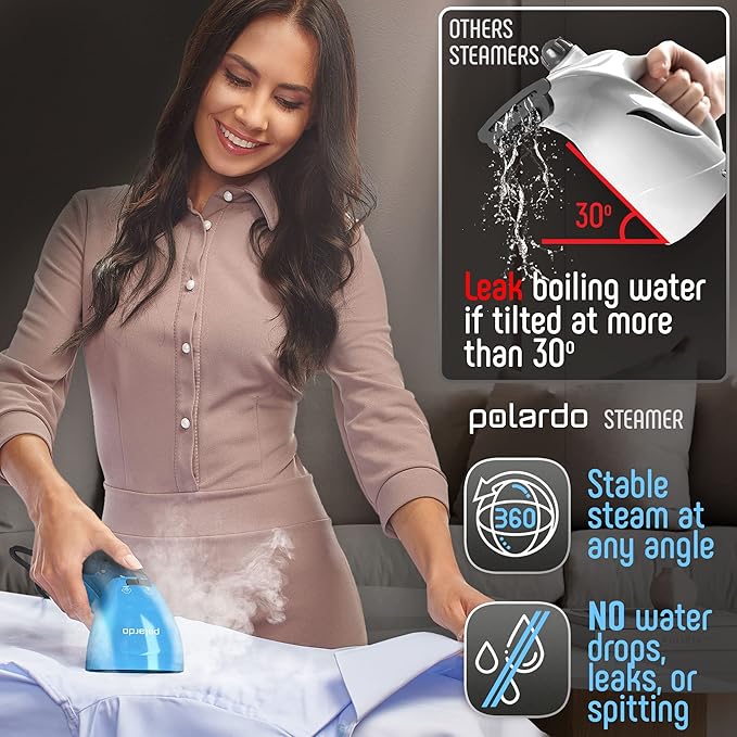 Portable Travel Garment Steamer for Clothes, Metal Steam Head, 25s Heat Up, Pump System, Mini Size, Handheld Steamer for Any Fabrics, No Water Spitting, 120V