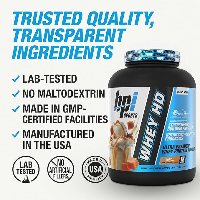 BPI Sports Whey HD Ultra Premium Protein Powder Isolate | Workout Whey Protein Powder For Men & Women for Muscle Gain | Milk Protein Concentrates | Chocolate Cookie/ Vanilla Caramel, 4.07 Pound