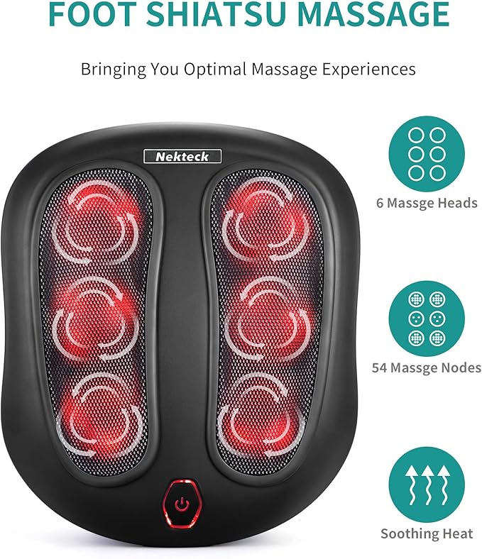 Nekteck Foot Massager with Heat, Shiatsu Heated Electric Kneading Foot Massager Machine for Neuropathy, Plantar Fasciitis, Feet Massage for Pain Relief, Circulation, Gifts for Man Woman Her Birthday