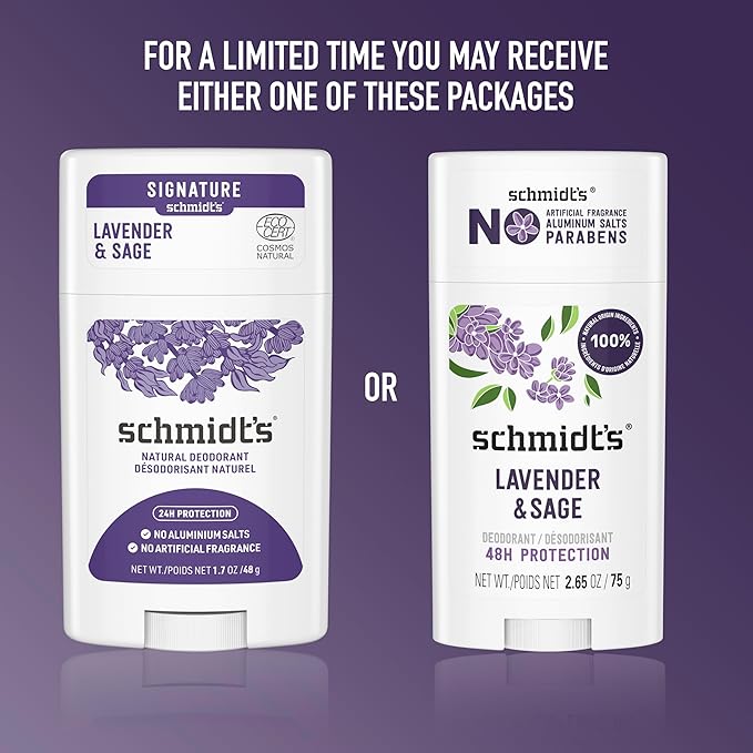 Schmidt's Aluminum-Free Vegan Deodorant Lavender & Sage with 24 Hour Odor Protection, 2 Count for Women and Men, Natural Ingredients, Cruelty-Free, 2.65 oz