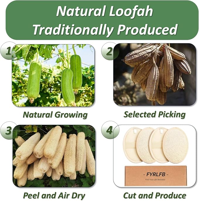 Natural Loofah Exfoliating Body Scrubber for Men and Women, Loofah Sponge Pads & Body Sponges Scrubber, Luffa Sponge to Clean & Relax Your Body Deeply (4 Pack)