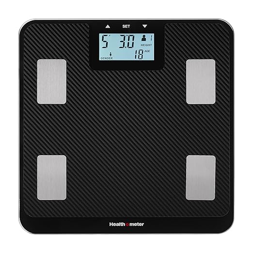 Health o meter Digital Body Composition Scale – Tracks BMI, Body Fat & Water, Multi-User, 500 lb Capacity, Carbon Fiber Platform, Backlit Display, Step-On Tech, 3 AAA Batteries, 5-Year Warranty