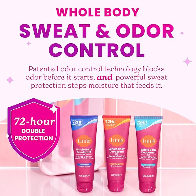 Lume Whole Body Deodorant Plus Sweat Control - Smooth Cream Tube - 72 Hour Odor And Sweat Control - Baking Soda Free, Skin Loving - 3.0 ounce (Pack of 2) (Lavender Sage)