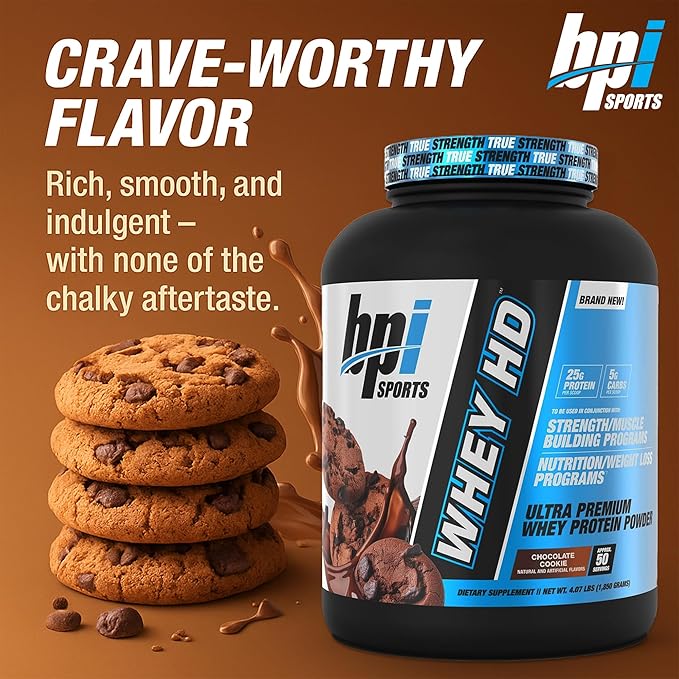 BPI Sports Whey HD Ultra Premium Protein Powder Isolate | Workout Whey Protein Powder For Men & Women for Muscle Gain | Milk Protein Concentrates | Chocolate Cookie/ Vanilla Caramel, 4.07 Pound