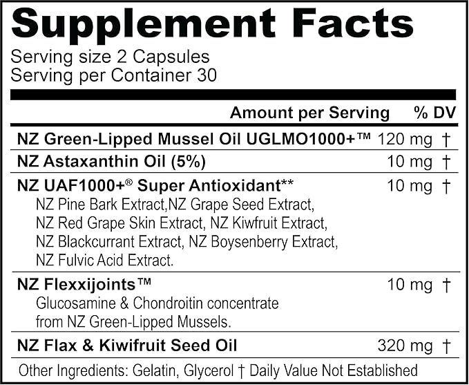 FREZZOR Omega 3 Black for Joint Care & Comfort - New Zealand Green Lipped Mussel Oil Capsules; 53x Higher Potency with UAF1000+ Super Antioxidant, No Fishy Aftertaste, 60 Count (Pack of 2)