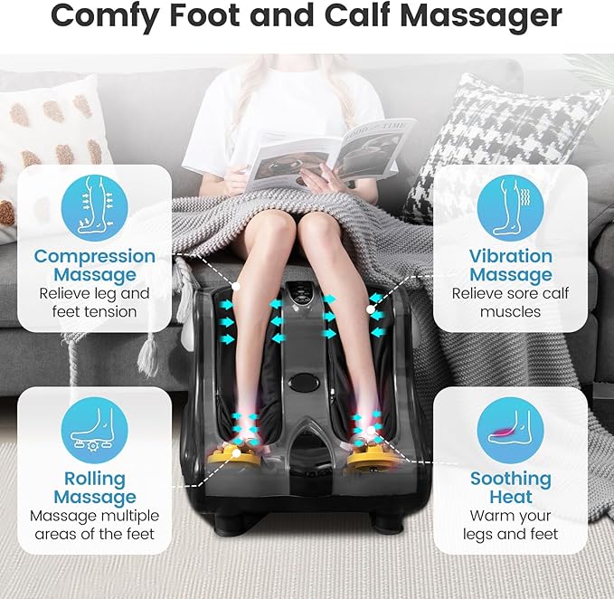 Giantex Foot and Calf Massager with Heat - Shiatsu Foot Massager Machine with Vibration, Deep Kneading, 3-Level Intensity Modes, Electric Foot Massager for Tired Feet, Leg, Calf Pain Relief (Grey)
