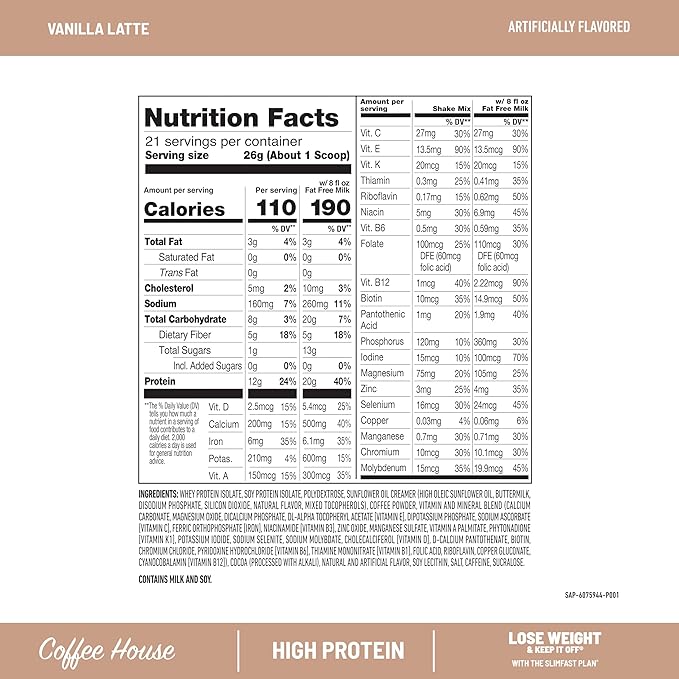 SlimFast High Protein Latte Bundle, Caffeine, 20g Protein, Vanilla Latte Meal Replacement Powder, 21 Servings + Mocha Latte Protein Shake, Meal Replacement Shake Ready to Drink, 11 Fl Oz (Pack of 12)