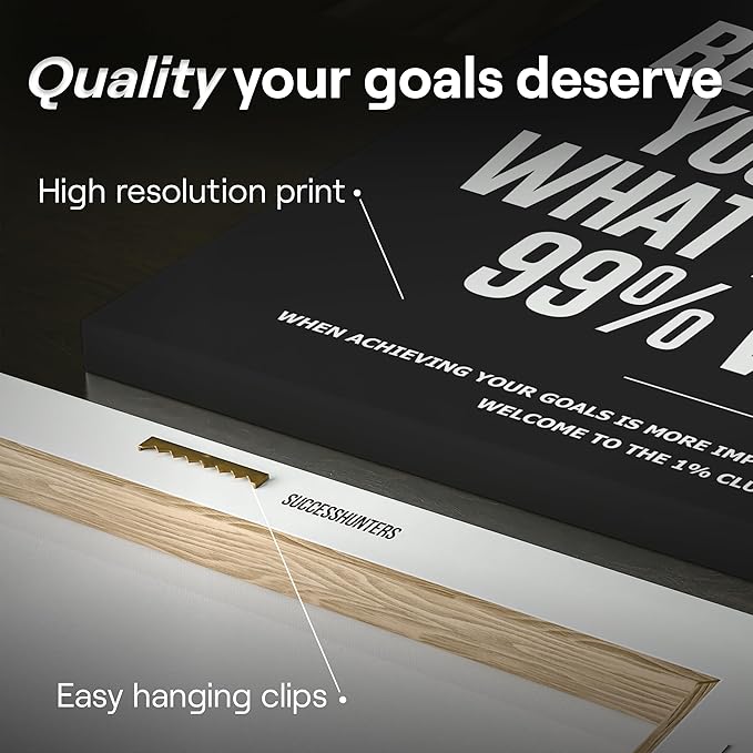 6X Motivational canvas, wall art for bedroom and office, inspirational black and white canvas poster, motivational poster set, decor bundle for home, wall pictures for living room (6x - 16 X 16 in)