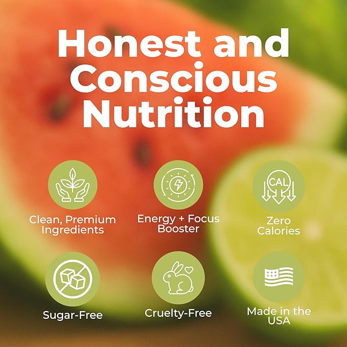 About Time Pre Workout Energy + Focus, Watermelon | 60mg Caffeine from Green Tea, Natural Flavors, No Jitters or Crashes, No Stim, Gluten Free, Sugar Free, 60 Servings